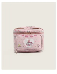 Pink cosmetic bag with cute animal print, large capacity square handbag storage case.