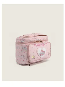 Pink cute cosmetic bag large capacity double layer travel makeup pouch with cute animals.