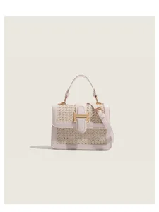 Women Woven Crossbody Bag Straw PU Leather Chic Handbag Summer Casual Shoulder Bag