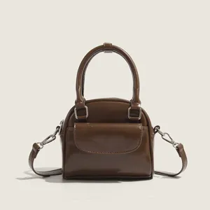 Women Retro PU Leather Handbag Small Shell Bag Fashion Commuter Top Handle Crossbody Bag Casual Zipper Shoulder Purse