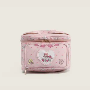Women Large Capacity PU Leather Cosmetic Bag Cute Cartoon Animal Print Waterproof Portable Handbag Travel Makeup Organizer