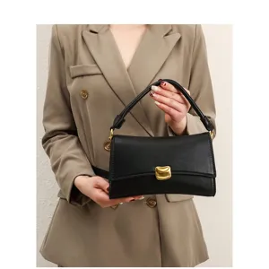 Women Fashion PU Leather Underarm Bag Vintage Solid Color Shoulder Bag Chic Metal Lock Handbag