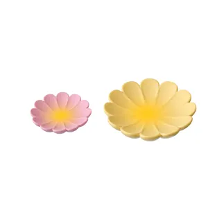 Cute flower shaped storage tray decorative small jewelry dish pink and yellow plate