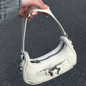 Damen PU Leder Unterarmtasche Mode Stern Metall Schnalle Umhängetasche Trendige Lässige Schicke Handtasche Tägliche Tasche