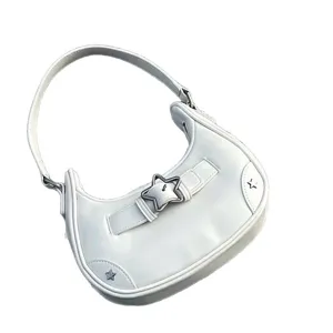 Weisse Y2K Stern Hobo Umhängetasche für Damen, trendige PU Leder Achseltasche für Alltag.