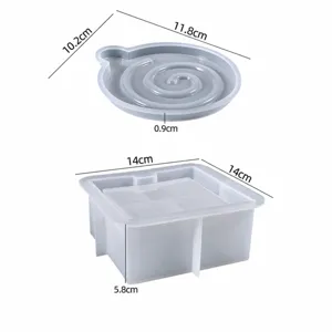 Silicone mold set for cute vortex round coaster and square storage box diy crafting tool.