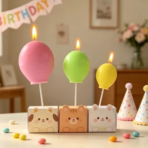 Cute 3D balloon candles set with animal boxes for amazing birthday cake party decor.