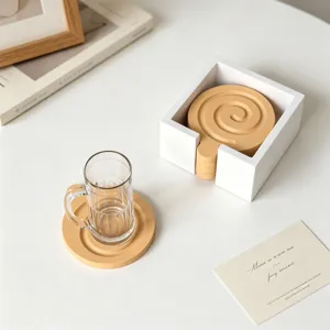 Ins Nordic style cute spiral round silicone coaster set with minimalist white storage box holder.