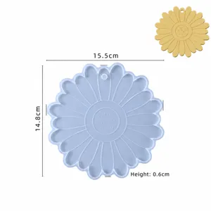 Flower coaster silicone mold, daisy tray resin casting mold with hanging hole for DIY craft.