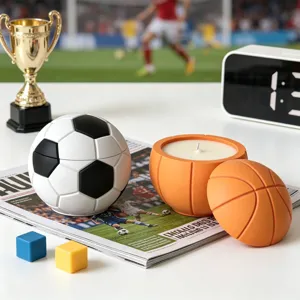 Sports style soccer storage jar and basketball aroma candle cup set, creative home desktop decor.