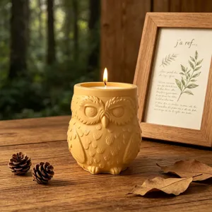 Uil geurkaars pot met gestructureerd ontwerp, perfecte herfsthuisdecoratie en gezellig geschenk.