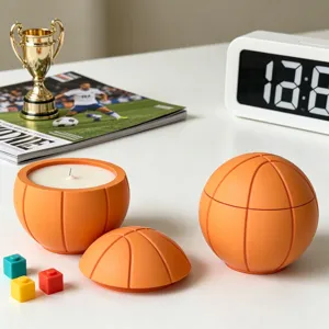 Basketball silicone mold candle jar detail view, perfect for handmade aromatherapy and home decor.