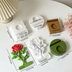 DIY Silicone Rose Flower Heart Candle Holder Mold Epoxy Resin Plaster Casting Mold Home Decor Craft Making Tool