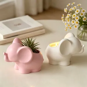 Schattige olifant keramische bloempot en kaarsenhouder set, ideale woondecoratie.