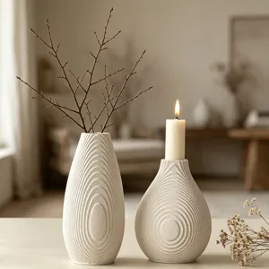Nordic water ripple vase and candle holder set, modern concrete style home decor ornaments.