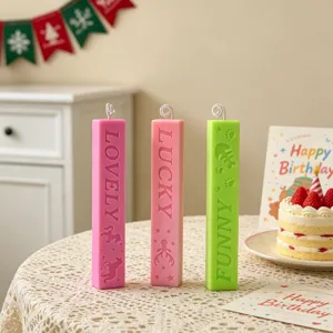 Long pillar scented candle with english letters embossing, decorative wax for home decor party