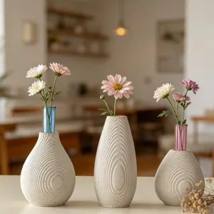 Nordic style water ripple vase set, minimalist cement home decor flower arrangement ornament.