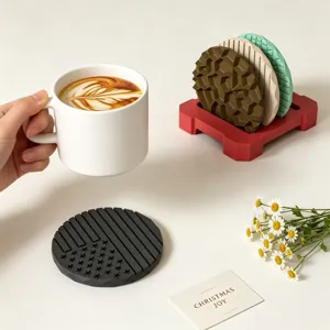 Silicone coaster mold set with storage base, Nordic style geometric tabletop mat for home.