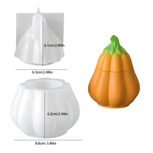 DIY 3D pumpkin silicone mold with lid for making scented candle jars, resin and plaster crafts.