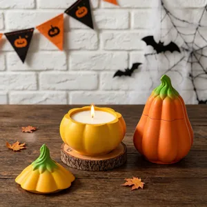 Halloween pumpkin scented candle jar and storage container mold with lid for home decor.