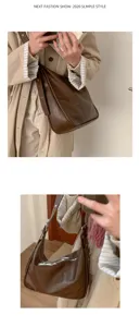 Vintage brown slouchy shoulder bag for women, large capacity casual tote bag and chic hobo purse.