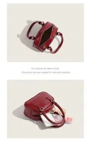 Red bowling handbag for women 2026 new chic leather top handle purse stylish crossbody bag