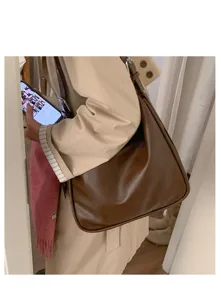 Casual brown leather shoulder bag vintage large capacity hobo bag fashion women tote handbag