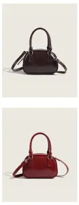 Small leather bowling bag women handbag crossbody purse elegant vintage shoulder bag details