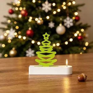 Bellissimo portacandele in legno con albero di Natale decorazione da scrivania festiva