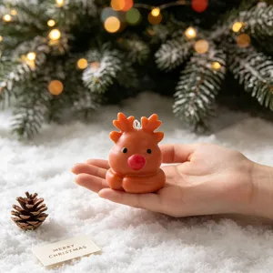 Christmas reindeer scented candle cute cartoon holiday table decor gift wax ornament