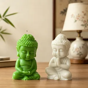 Meditating Buddha aroma candle Zen home decor set of two colored handmade wax ornaments