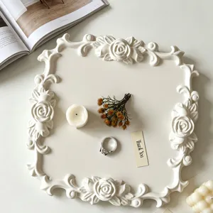 Retro vintage white rose relief decorative tray silicone mold for jewelry storage DIY.
