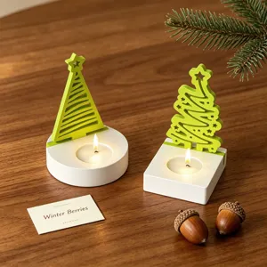 Portacandele tealight con design di albero di Natale base bianca decorazione tavola