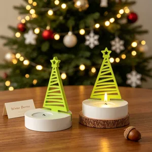 Portacandela Cavo Albero di Natale Ornamento Aromaterapia con Base in Legno per Festa