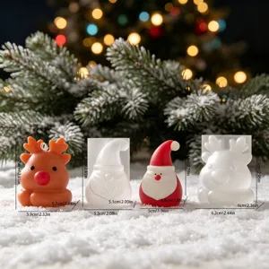 3D Christmas Santa Claus and reindeer silicone molds for aromatherapy candles and plaster crafts.