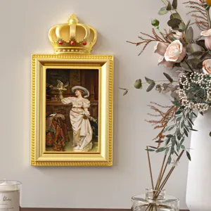 European vintage gold crown photo frame with classical painting wall hanging home decor ornament