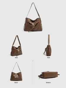 Vintage brown women shoulder bag large capacity faux leather tote retro commuter bag
