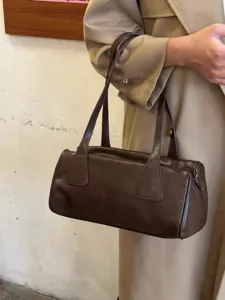 Brown vintage baguette shoulder bag for women chic minimalist casual commuter handbag