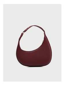 Detailed view of the stylish burgundy crescent hobo bag showcasing sleek leather finish.