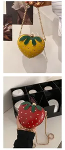 Cute strawberry shaped hard shell cross body bag with metal chain strap for women girls.