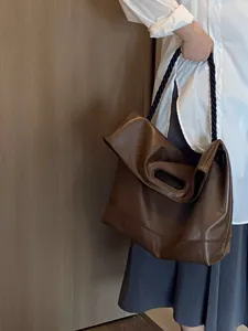 Autumn winter large women tote bag minimalist commuter soft leather shoulder crossbody bag