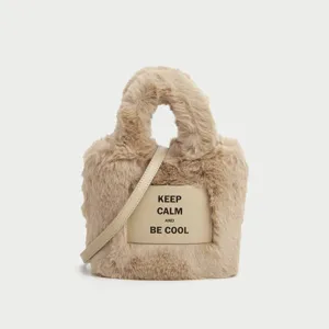 Women's Fashion Plush Bucket Bag Winter Cute Fluffy Crossbody Bag Casual Handbag Soft PU Leather Shoulder Bag