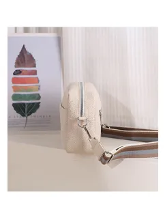 Women pu leather crossbody bag wide strap casual litchi pattern stylish small square bag summer