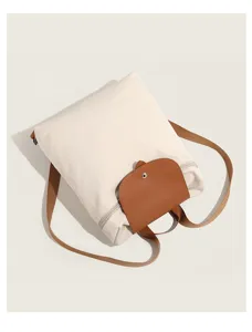 Women casual nylon backpack with leather flap, stylish daily school bag for travel and work