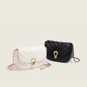 Chic quilted chain crossbody bag for women, stylish niche design small shoulder handbag with gold ball.