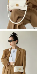 Urban minimalist white shoulder bag for women, elegant baguette underarm bag for daily commute.