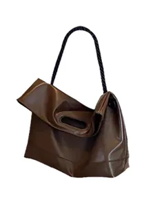 Women brown soft leather shoulder bag stylish commuter tote bag casual hobo handbag
