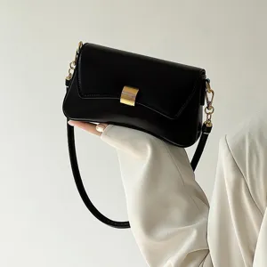 Urban Minimalist PU Leather Underarm Bag For Women Fashion Solid Color Shoulder Bag With Two Straps Casual Baguette Purse