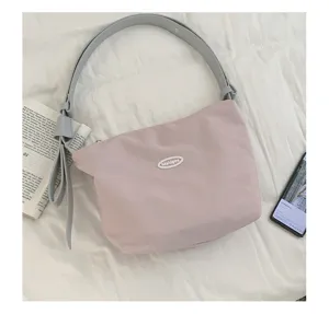 Casual minimalist canvas underarm shoulder bag with contrast strap, stylish daily tote purse.