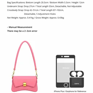 Pink leather shoulder bag with unique curved bottom, removable straps, compact design for daily use.